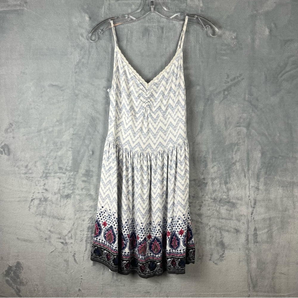 Hollister Chevron Floral Sundress Sz Medium Blue Multicolor Lace Coquette Y2K